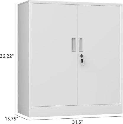 iJINGUR Metal Storage Cabinet with Locking Doors and 2 Adjustable Shelves, Small Lockable Storage Cabinet for Home Office Garage (White)