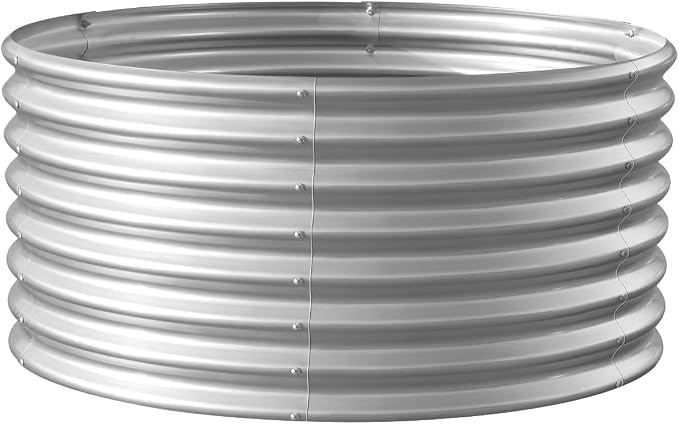 Land Guard 2×2×2ft Galvanized Raised Garden Bed Kit, Round Galvanized Planter Raised Garden Boxes Outdoor, Large Metal Raised Garden Beds for Vegetables, Silver