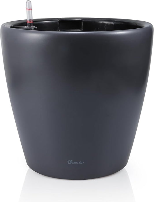 Dexceder 18x17 Self Watering Planter with Wheels (Slate Gray Matte) | Inner Pot Design, Thickened Large Floor Standing Flower Plant Pot with Water Level Indicator Indoor Outdoor