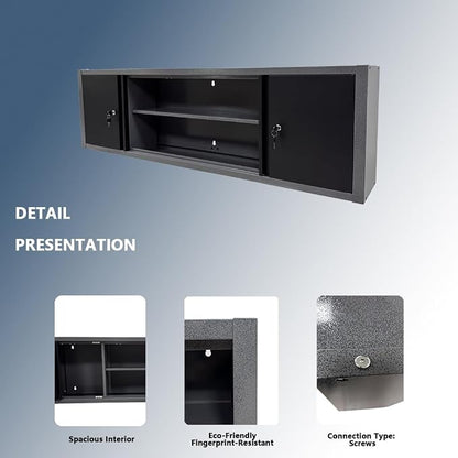 JZD Steel Wall Cabinet, 59 Inches Industrial Utility Hanging Garage Storage Tool Organization with Removable Shelf