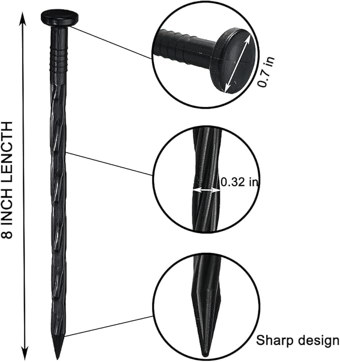 30 Pcs Spiral Landscape Anchoring Spikes, 8 Inch Landscaping Fabric Edging Anchoring Stakes Plastic Edging Nails Nylon Garden Lawn Yard Spikes