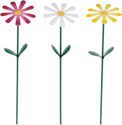 Topadorn Set of 3 Metal Daisy Garden Stakes, Decorative Flower Garden Stakes for Planters, Flower Beds, Lawn & Patio, 14.5 Inch
