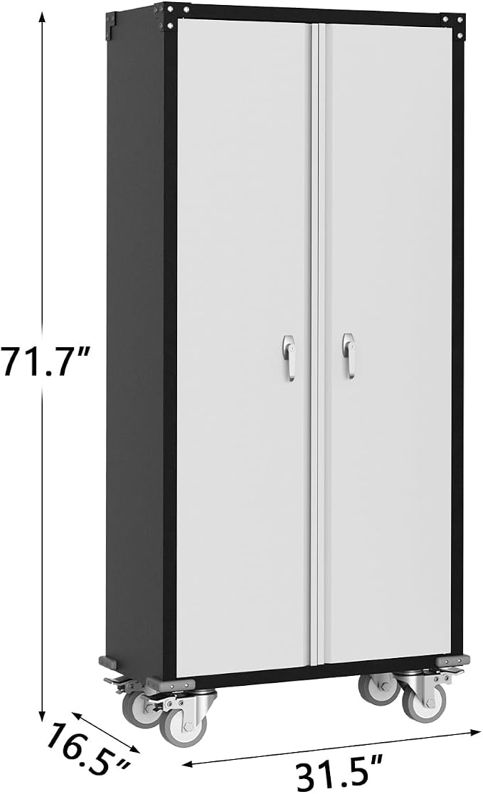 IDEALHOUSE 71" Black Metal Storage Cabinet with Lock - Heavy Duty Garage & Pantry Cabinet with 4 Adjustable Shelves, Secure Organization Cabinet for Office, Home, Shop