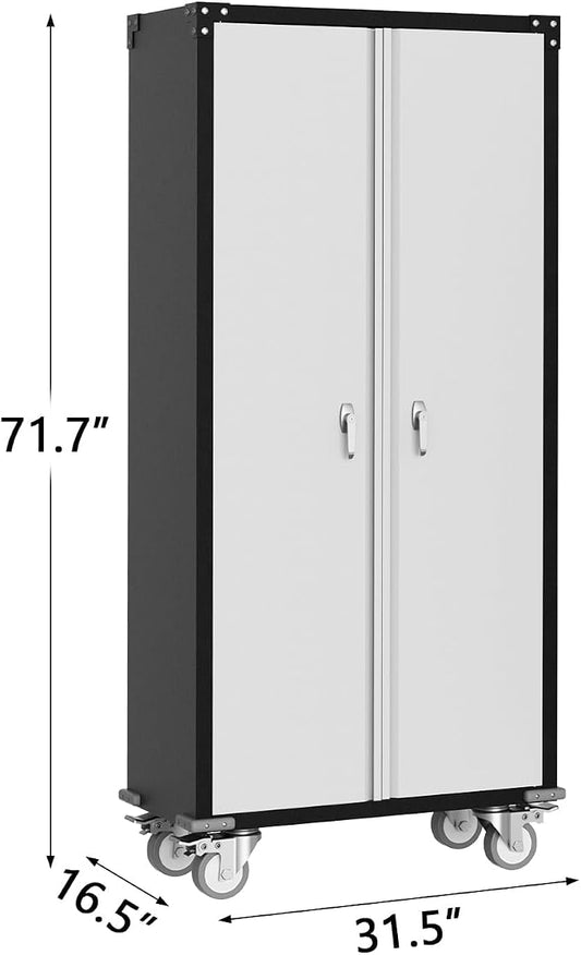 IDEALHOUSE 71" Black Metal Storage Cabinet with Lock - Heavy Duty Garage & Pantry Cabinet with 4 Adjustable Shelves, Secure Organization Cabinet for Office, Home, Shop