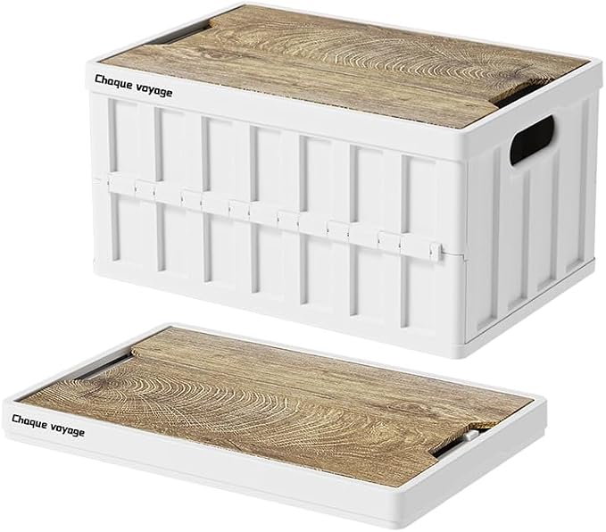 7.93-13.21 gallon large capacity camping folding box storage box organizing box, suitable for home, outdoor camping, car use - black, white, green (White stripes, 16.5x11x8.6)