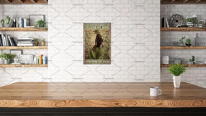 Vintage Metal Tin Sign and into The Garden I Go to Lose My Mind and Find My Soul Retro Tin Signs Hippie Girl Garden Poster Sign for Home Coffee Wall Decor Gift for Gardener Lovers Women 8x12 Inch