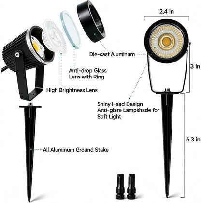 Low Voltage Landscape Spotlights, 12V LED Outdoor Spot Lights, Up Lighting Wired for Yard Garden Pathway Tree, 10W Aluminum Landscape Path Lights with Connectors, IP66 Waterproof & 4000K, 10 Pack