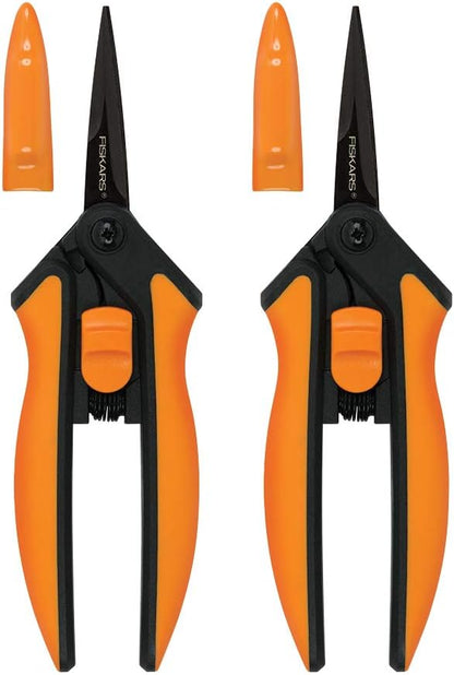 Fiskars Micro-Tip Pruning Snips Garden Shears - Plant Cutting Scissors with Sharp Precision-Ground Non-Stick Blade - 2-Count & Garden 310020-1001 Garden Herb Snip, 5'', Black
