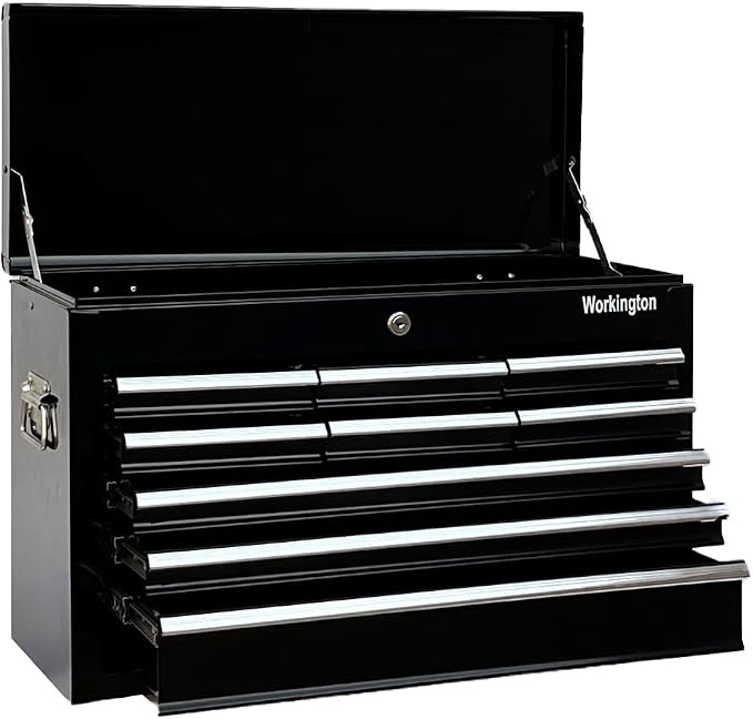 Workington Portable Metal Tool Chest with 9 Drawers, 24" 9-Drawer Tool Chest Cabinet with Ball Bearing Drawer Slides, Steel Tool Storage Box Organizer 4006 Black