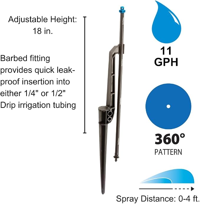 Rain Bird MSFFSTKX Drip Irrigation Close Coverage Fan Spray on Riser Stake, 360° Full Circle Pattern, 4' Spray Distance