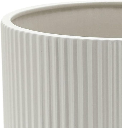 Amazon Basics Fluted Ceramic Planters for Indoor Outdoor Plants, Round Flower Pots with Drainage Hole, Set of 3, 6 inch, 8 inch, 10 inch, White