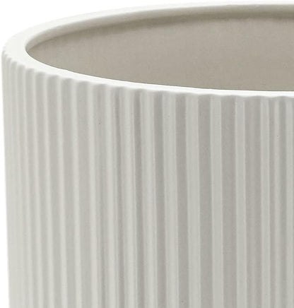 Amazon Basics Fluted Ceramic Planter Pot for Indoor Outdoor Plants, Round Flower Pot with Drainage Hole, 10-inch, White
