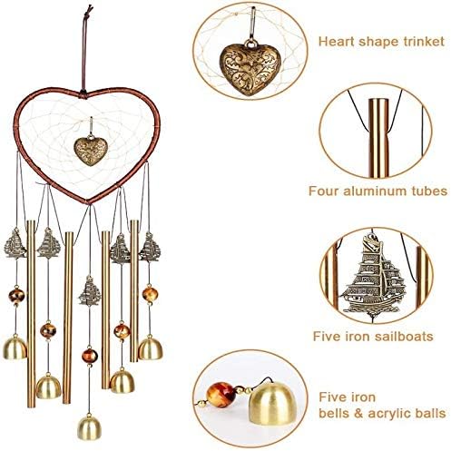 Unique Sweet Heart Dream Catcher Wind Chimes Brass Bell for Outdoor Garden Home Hanging Decoration…