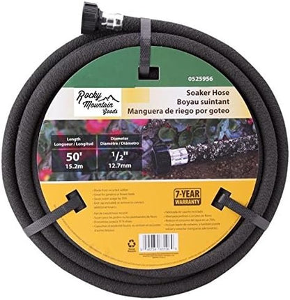 Rocky Mountain Goods Soaker Hose - Heavy duty rubber - Saves 70% water - End cap included for additional hose connect - Great for gardens/flower beds - Reinforced fittings (50-Feet by 1/2-Inch)