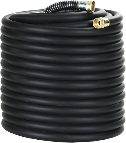 Guitrees 200FT 3/4 Heavy Duty Rubber Garden Hose - 200psi Working, 1000psi Burst - Hot/Cold Water - Five-Layered Braiding for Durability - Versatile for Gardening, Agriculture, Construction(Black)