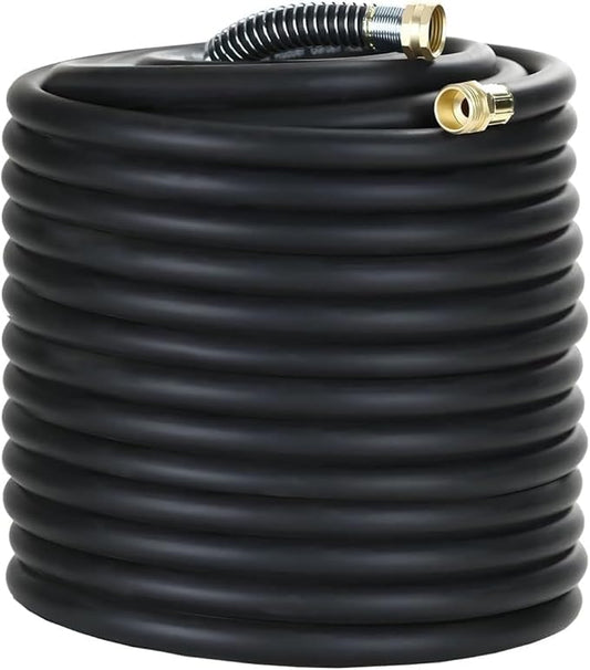 Guitrees 200FT 3/4 Heavy Duty Rubber Garden Hose - 200psi Working, 1000psi Burst - Hot/Cold Water - Five-Layered Braiding for Durability - Versatile for Gardening, Agriculture, Construction(Black)