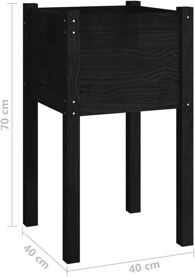 vidaXL Durable Garden Planter 15.7"x15.7"x27.6" - Solid Wood Pine Outdoor Square Planter, Black, Ideal for Flowers and Plants, Weather-Resistant, Easy Assembly