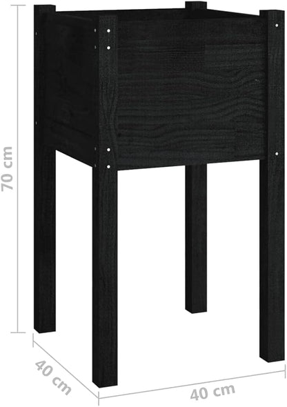 vidaXL Durable Garden Planter 15.7"x15.7"x27.6" - Solid Wood Pine Outdoor Square Planter, Black, Ideal for Flowers and Plants, Weather-Resistant, Easy Assembly