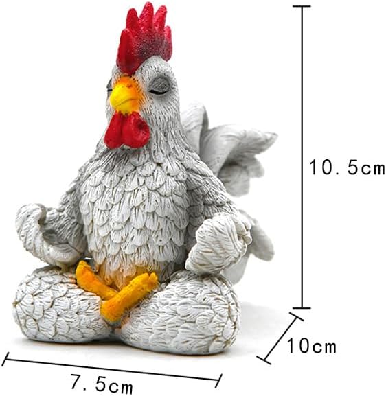 Yoga Rooster Ornament, Chicken Buddha Zen Figurine Resin Sit in Meditation Rooster Statue Rustic Farmhouse Bird Sculpture Gift Handmade Decoration for Home Patio Yard Lawn Garden (White)