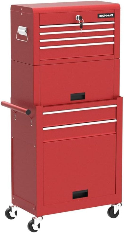 Goplus Tool Chest, 3-in-1 Rolling 6 Drawers Tool Cabinet with Detachable Top Toolbox, Middle Tool Storage, Universal Lockable Wheels, Protective Liner, Auto Lock, Metal Tool Box for Garage Workshop