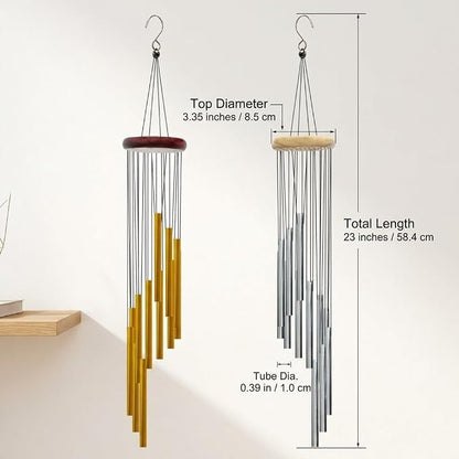 Wind Chimes for Outside with 12 Aluminum Tubes Wind Bells, 23 Inches Melody Windchimes Outdoors for Farmhouse Garden Patio Home Decor (Gold)