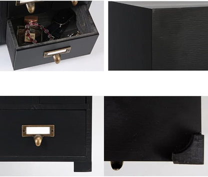 Apothecary Drawers Apothecary Cabinet with Drawers, Black | 9 Drawer Library Card Catalog, Wooden Storage Box, Wooden Desktop Organizer with Metal Handles-Fulled Assembled