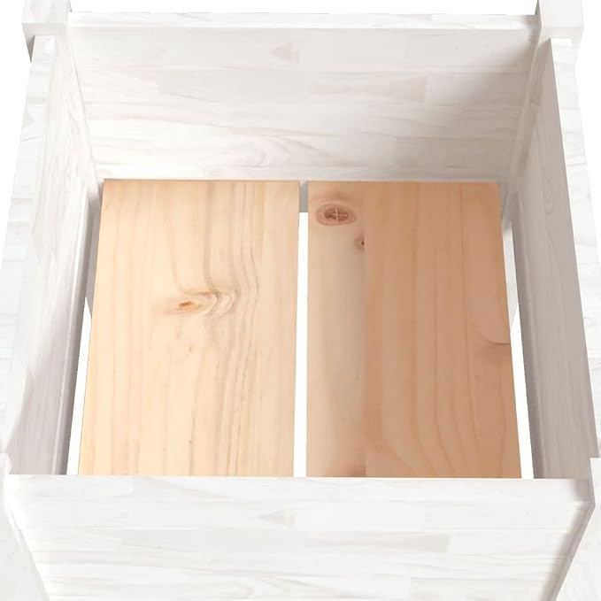 vidaXL Solid Wood Pine Garden Planters, Set of 2, Weather-Resistant Outdoor Flower Boxes, Classic Square Shape, White - Size 15.7"x15.7"x27.6".