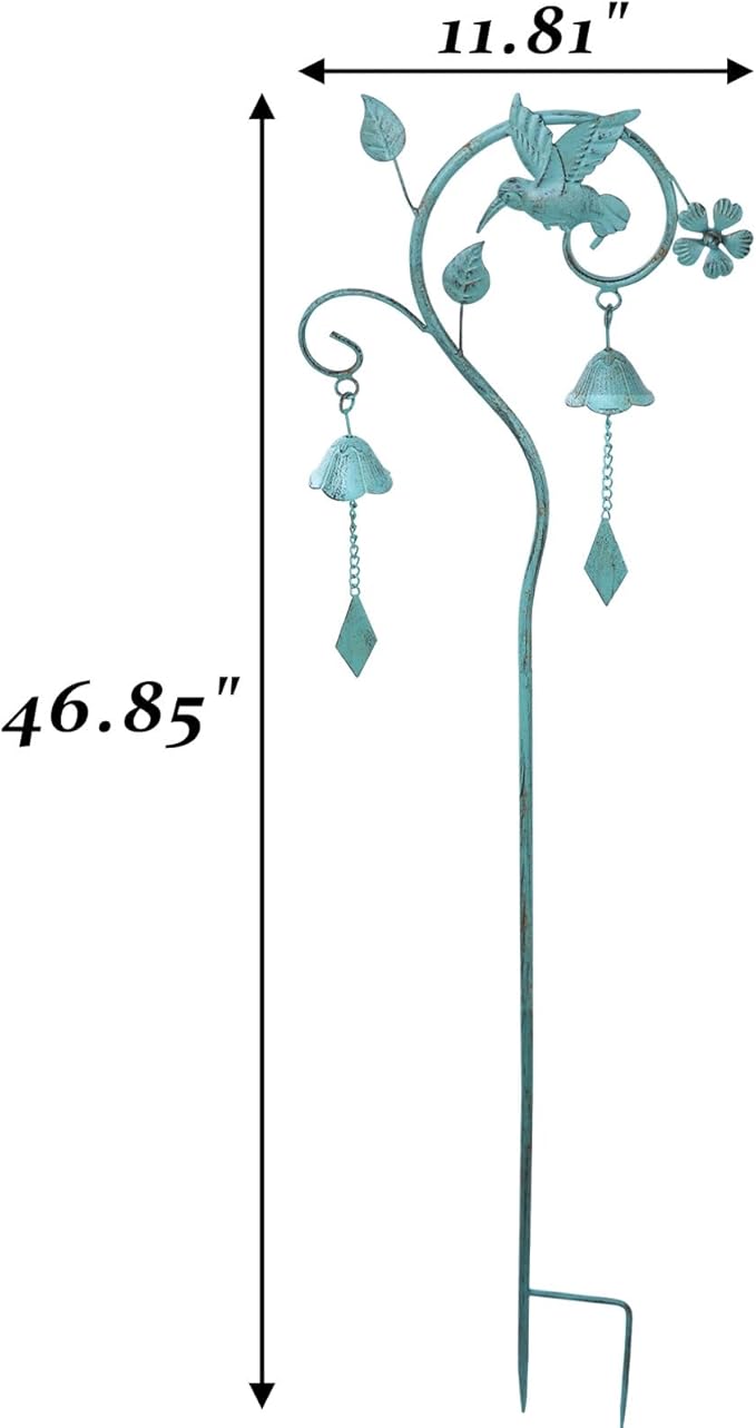 Hummingbird Garden Decor for Outside,Decorative Garden Stake with Bells | 46.8"H Garden Bells Outdoor Stake,Hummingbird Yard Decorations for Garden,Flower Beds, Patio.
