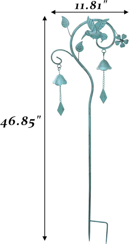 Hummingbird Garden Decor for Outside,Decorative Garden Stake with Bells | 46.8"H Garden Bells Outdoor Stake,Hummingbird Yard Decorations for Garden,Flower Beds, Patio.