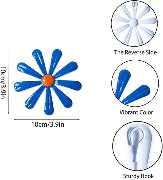 Tsilin 6 Pcs Metal Flowers Garden Fence Ornaments,Wall Art Hanging Decoration Daisy Garden Decor For Wall Decor Living Room Bedroom Dining Room Outdoor Backyard Porch Patio Fence