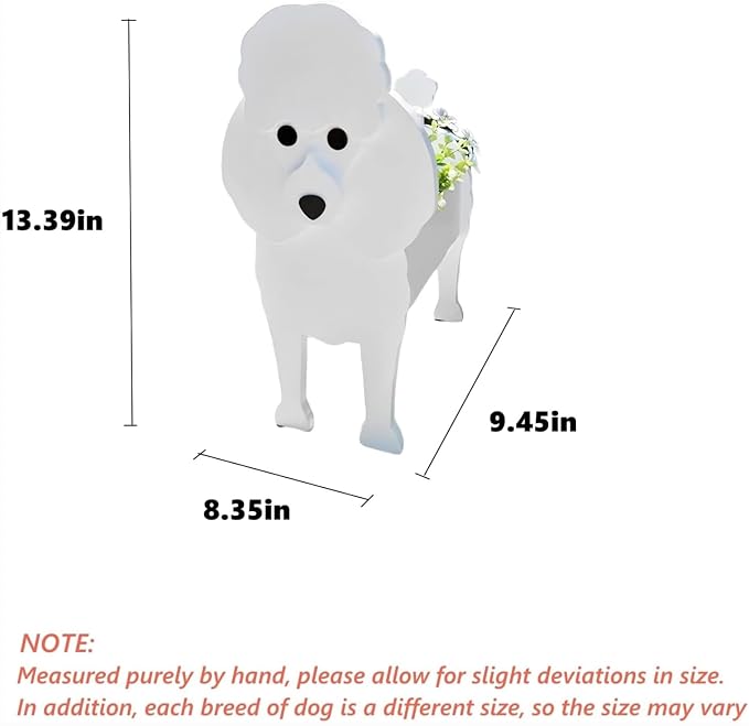 Poodle Dog Planter Pots, 9.45 x 8.35 x 13.39 Inches | Dog Flower Pot, Cute Animal Shaped Plant Pot, Gifts for Women & Pet Lovers, Indoor Outdoor Garden Home Office Decor