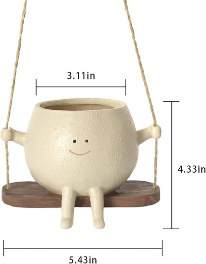 Swing Face Planter Pot Hanging Resin Flower Head Planters for Indoor and Outdoor Plants, Succulent Pots for String of Pearls Plant - Ideal Gifts for Mother's Day and Christmas (Medium)