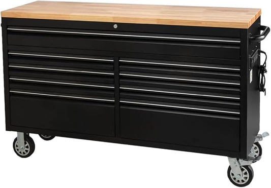 61 Inch Tool Chest, Tool Box Mobile Workbench, 9 Drawers Storage Lockable Rolling Metal Storage Cabinet with 4 Wheels for Garage Workshops Warehouse, Black