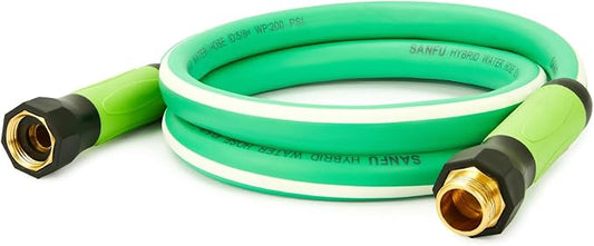 SANFU Upgraded Hybrid Lead-In Garden Hose 5/8-Inch X 6 FT, Burst 800PSI, Water Hose, Flexible, With Grip Handle, 3/4" GHT Solid Brass Fittings, Green + White