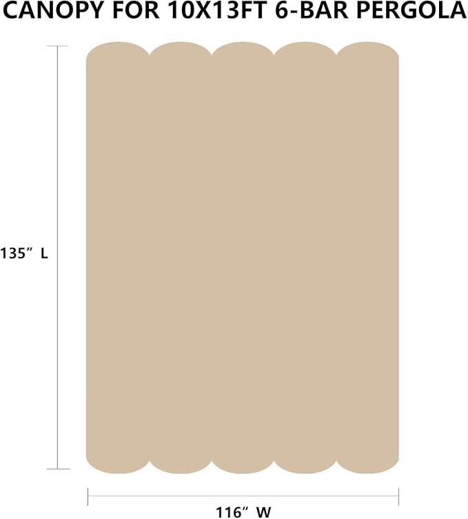 Pergola Shade Cover Replacement Canopy Top Compatible with 10 X 13 ft 6-Bar Pergola Frames - Beige (Canopy Size 116" W x 135" L, Canopy Top Only)
