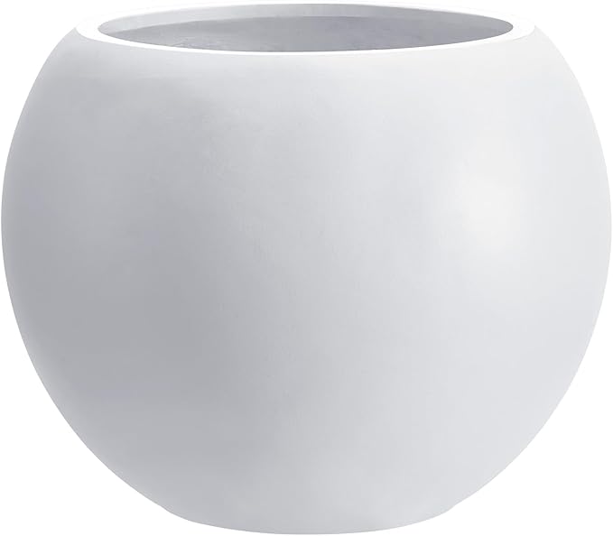 13.5" H x 17" Dia White Fiberstone Planter Pot with Drainage Hole, Large Round Indoor Outdoor Flower Pot for Artificial Olive Trees, Large Plants, Decorative Planter for Patio, Porch & Garden