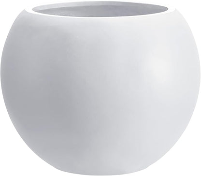 13.5" H x 17" Dia White Fiberstone Planter Pot with Drainage Hole, Large Round Indoor Outdoor Flower Pot for Artificial Olive Trees, Large Plants, Decorative Planter for Patio, Porch & Garden