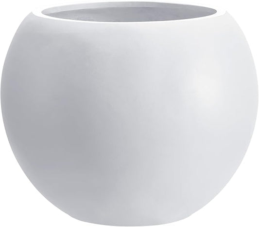 13.5" H x 17" Dia White Fiberstone Planter Pot with Drainage Hole, Large Round Indoor Outdoor Flower Pot for Artificial Olive Trees, Large Plants, Decorative Planter for Patio, Porch & Garden
