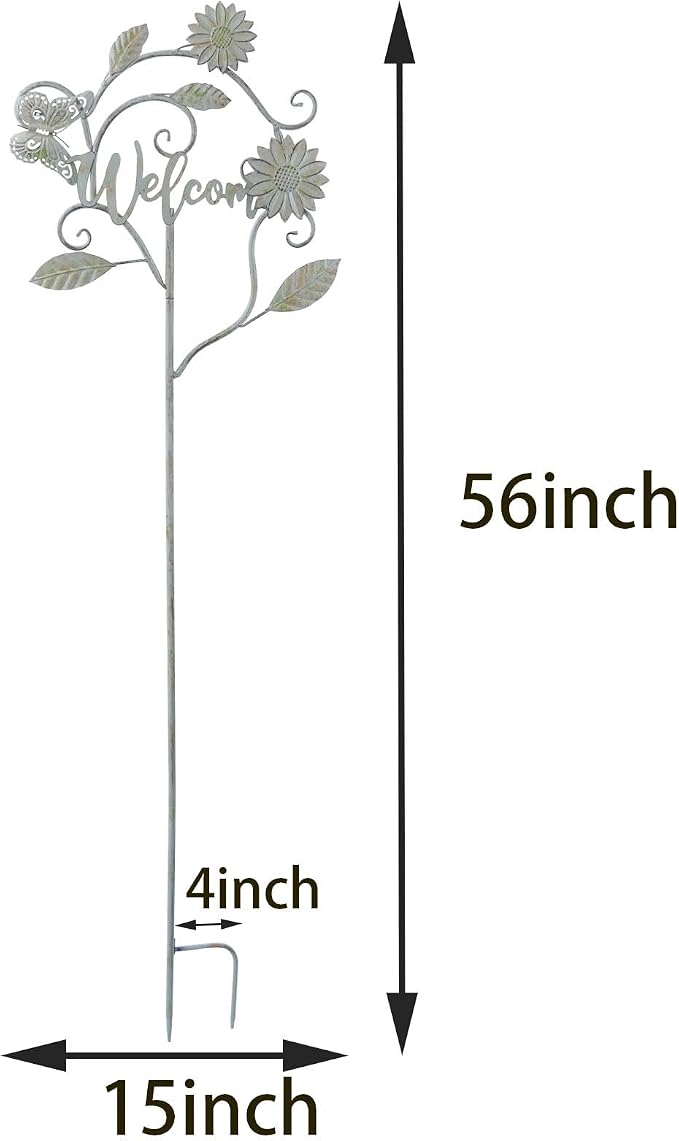 Decorative Garden Stakes with Welcome Sign,Metal Garden Stakes Yard Decor | 56"H Metal Flower Outdoor Yard Decoration,Lawn and Flower Bed Outdoor Garden Decor