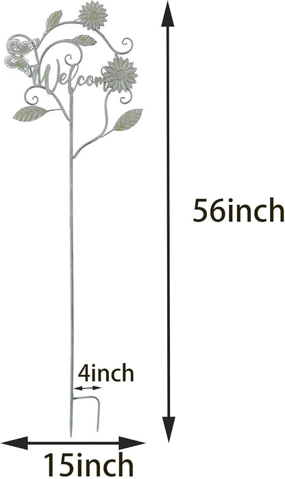 Decorative Garden Stakes with Welcome Sign,Metal Garden Stakes Yard Decor | 56"H Metal Flower Outdoor Yard Decoration,Lawn and Flower Bed Outdoor Garden Decor