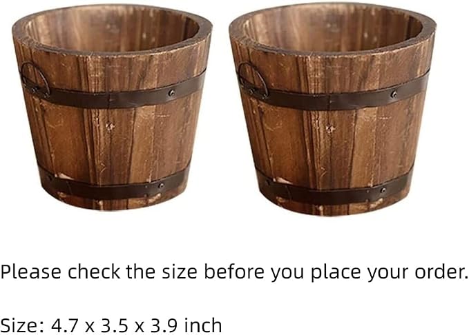 3 Pcs Rustic Wooden Bucket Flower Planter Patio Garden Backyard Planter Outdoor Indoor Home Decor