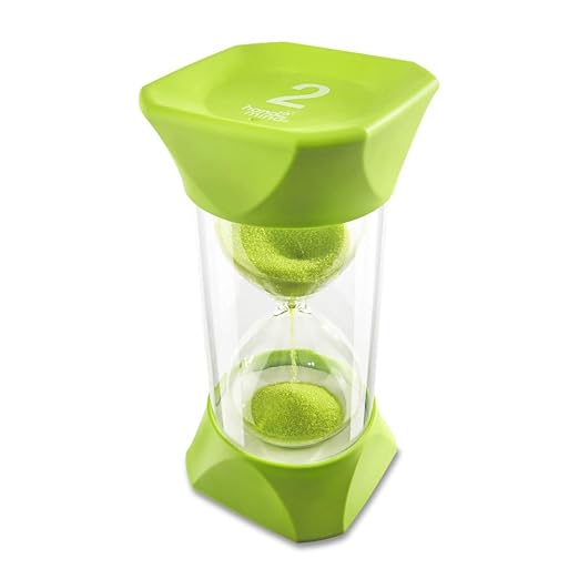 hand2mind Green Jumbo Sand Timers, 2 Minute Sand Timer, Hourglass Sand Timer with Soft Rubber End Caps Offers Quiet Pausing, Classroom Sand Timers for Kids, Teeth Brushing and Game Timer (Set of 1)