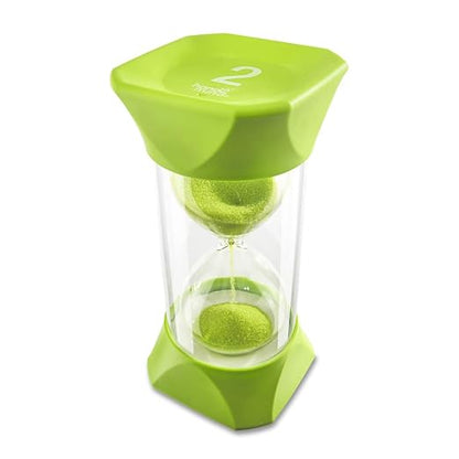 hand2mind Green Jumbo Sand Timers, 2 Minute Sand Timer, Hourglass Sand Timer with Soft Rubber End Caps Offers Quiet Pausing, Classroom Sand Timers for Kids, Teeth Brushing and Game Timer (Set of 1)