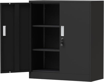 iJINGUR Metal Storage Cabinet with Locking Doors and 2 Adjustable Shelves, Small Lockable Storage Cabinet for Home Office Garage (Black)