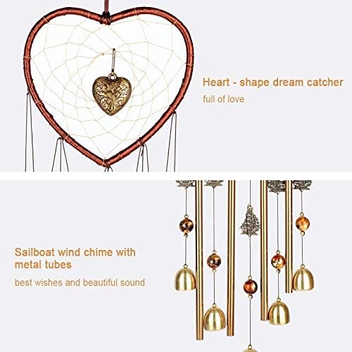 Unique Sweet Heart Dream Catcher Wind Chimes Brass Bell for Outdoor Garden Home Hanging Decoration…