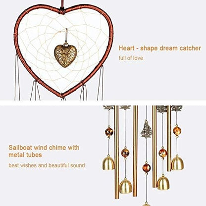 Unique Sweet Heart Dream Catcher Wind Chimes Brass Bell for Outdoor Garden Home Hanging Decoration…