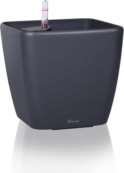 Dexceder 15x14 Self Watering Planter with Wheels (Slate Gray Matte) | Inner Mat Design, Thickened Large Floor Standing Flower Plant Pot with Water Level Indicator Indoor Outdoor