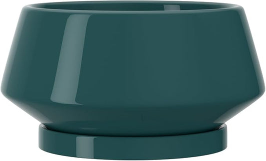10 Inch Green Ceramic Planter with Drainage Hole and Saucer | Ideal for Indoor and Outdoor Plants, Modern Home Decor, Round, Gloss Green