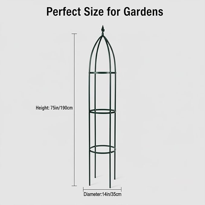 100% Metal Garden Obelisk Trellis Heavy Duty 6.3 ft for Climbing Vines | Upgraded 16mm Thick Steel Tubes Rustproof Green Tower, 4.9lb Tall Plant Support Stands for Flowers, Roses, Clematis & Tomato