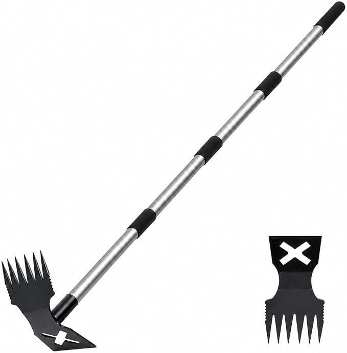 Weed Puller Tool with Long Handle, 60'' Adjustable Long Manual Weeder Remover Tool，2 in 1 Weed Rake and Gardening Weeder Tools for Yard, Lawn, Patio, Garden